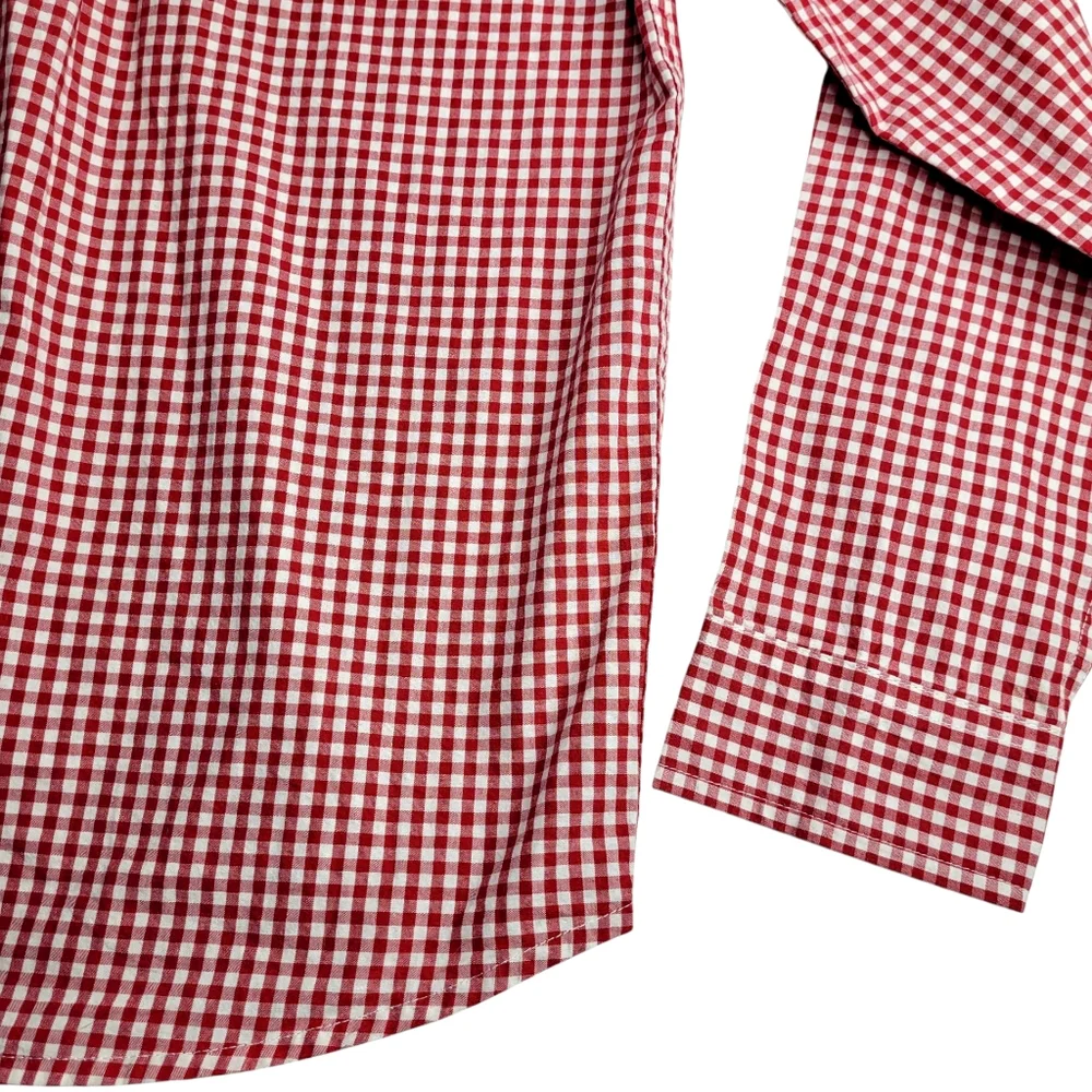 Gymboree Boy’s Red White Gingham Button Down Long Sleeve Shirt Size 10-12 Collar